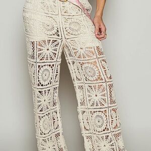 POL Beige Crochet Wide Leg Pants